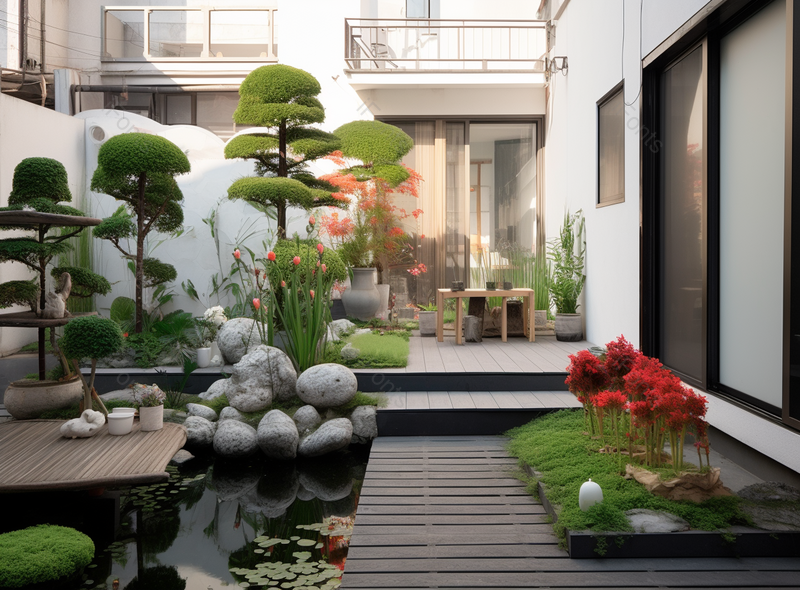 豪华住宅院子池塘植物园艺,高清,摄影图,摄影图片,图片大全,摄影图免费下载